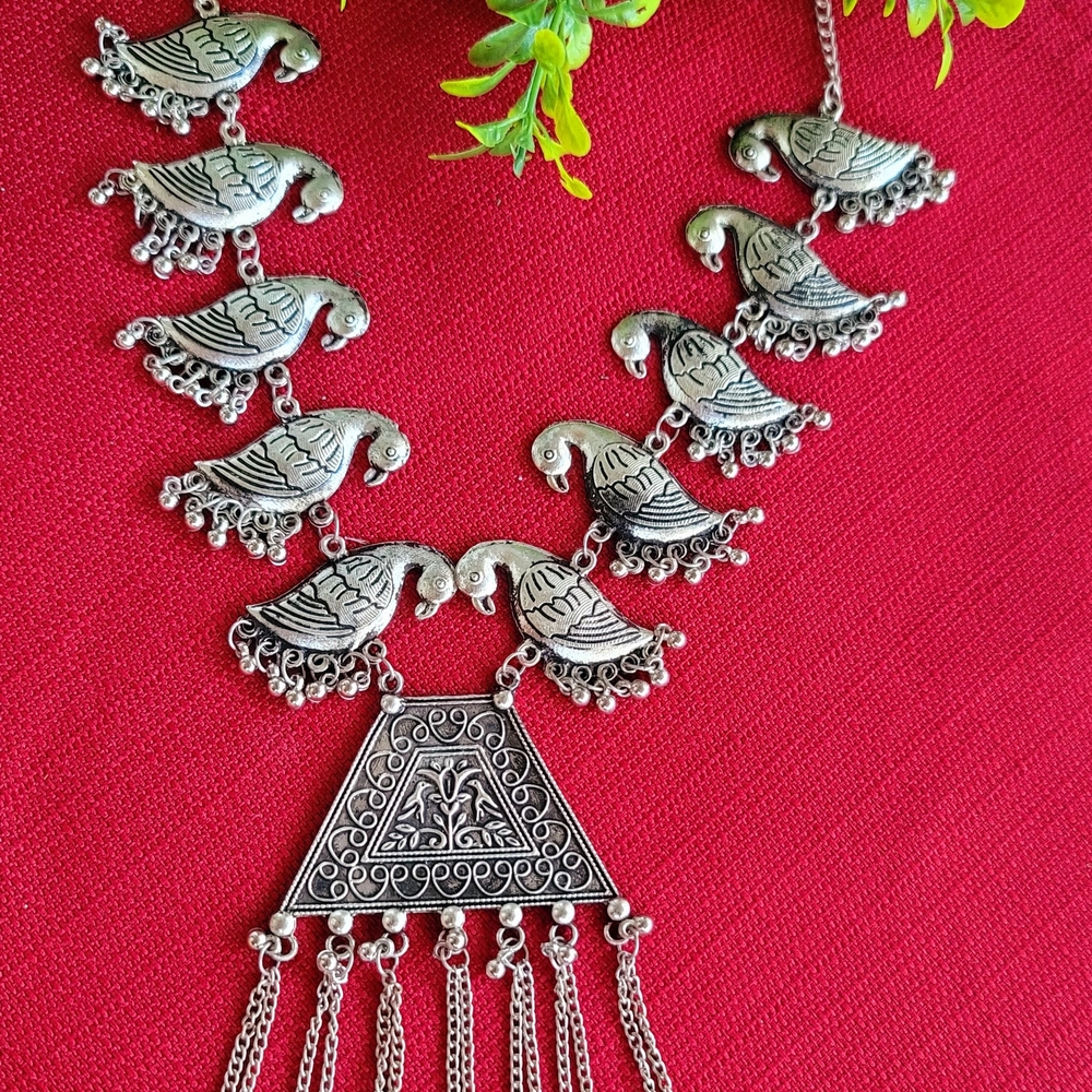 India Boutique Silver Parrot Necklace